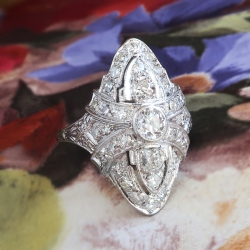 Antique Edwardian Old European Cut Diamond Ring Platinum