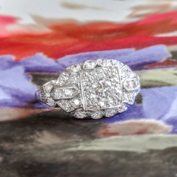 Art Deco 1930's Vintage Old European Cut Diamond Halo Cluster Engagement Wedding Anniversary Ring Platinum