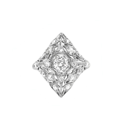 Art Deco Vintage 1930's Old European Cut Diamond Filigree Navette Ring Platinum