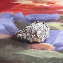 Art Deco Engagement Ring Vintage 1930's Old European Cut Diamond Filigree Halo Engagement Wedding Anniversary Ring Platinum