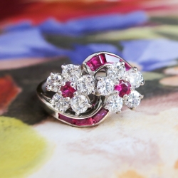 Estate Vintage 1960's Oscar Heyman Ruby Diamond Bypass Ring Platinum