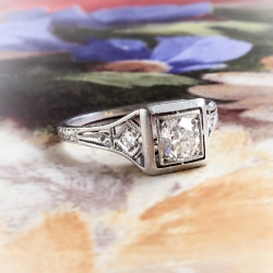Art Deco Engagement Ring Circa 1930's J.E. Caldwell & Co. Old European Cut Diamond Platinum Wedding Ring