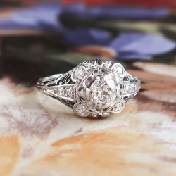 Art Deco Engagement Ring 1930's Old European Cut Diamond Filigree Halo Engagement Wedding Anniversary Ring Platinum