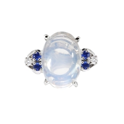 Vintage 1950's Moonstone Ring With Diamonds And Blue Sapphires 14k White Gold Ring