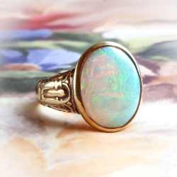 Antique Opal Ring Art Nouveau Arts & Crafts 1900's Opal Jones & Woodland Ring 18k Yellow Gold