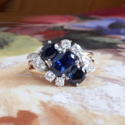 Vintage Sapphire Diamond Ring Circa 1950's Natural Blue Oval Sapphire Diamond 18k Gold Ring