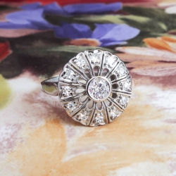 Art Deco Engagement Ring Vintage 1930's Old Diamond Halo Ring Platinum