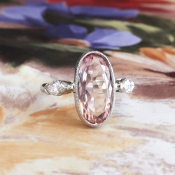 Art Deco Precious Pink Topaz Diamond Ring Circa 1930's Vintage Engagement Birthstone Cocktail Ring Platinum