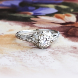 Art Deco Engagement Ring Circa 1930's Vintage Old European Cut Diamond Engagement Solitaire Ring 18k White Gold