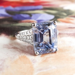 intage Sapphire Diamond Ring 9.36ct t.w. Unique Emerald Cut Periwinkle Sapphire Engagement Anniversary Something Blue Ring Platinum