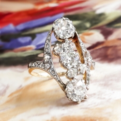 Antique Edwardian Diamond Ring Circa 1920's Unique Old European Cut Diamond Engagement Anniversary Ring 14k Gold Platinum
