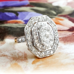 Vintage Diamond Engagement Ring Circa 1950's Retro Triple Halo Wedding Anniversary Cocktail Unique Ring 14k Platinum