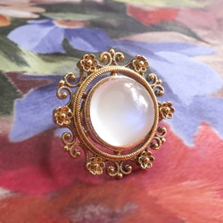 Victorian Antique 7ct Moonstone Ring Circa 1880's Cannetille 14k Yellow Gold Cocktail Birthstone Statement Ring