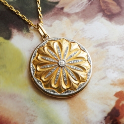 Art Nouveau 1900's Antique Old Rose Mine Cut Diamond 18k Yellow Gold Platinum Locket Pendant Necklace