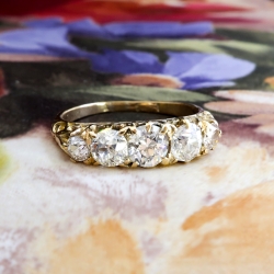 Art Deco Five Stone Wedding Band Circa 1930's Old European Cut Diamond Anniversary Stacking Ring 18k Yellow Gold