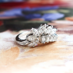 Vintage Retro 1950's Old Transitional Cut Mixed Cut Diamond Engagement Wedding Anniversary Wrap Band Platinum Ring