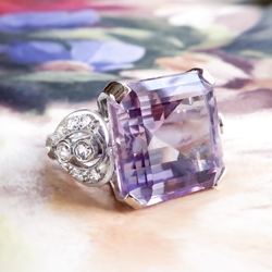 Vintage Amethyst Diamond Ring Circa 1940's Rose De France Filigree Cocktail Birthstone Anniversary Ring Platinum