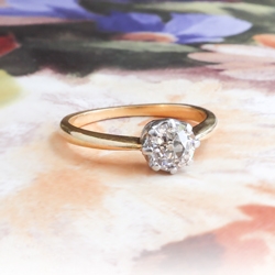 Antique Art Nouveau 1900's .73ct Old Mine Cut Diamond Solitaire Engagement Anniversary Ring 18k Yellow Gold Platinum