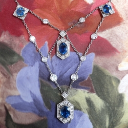 Vintage Sapphire Diamond Necklace 9.60ct t.w. Natural Blue Sapphire & Diamond Wedding Birthstone Pendant Platinum