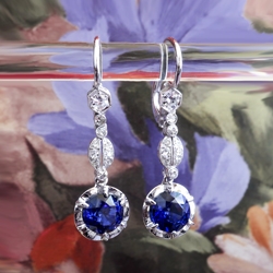 Art Deco Sapphire Diamond Earrings 4.03ct t.w. Vintage Circa 1930's Drop Chandelier Earrings Platinum 14k