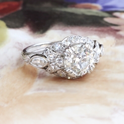Vintage Art Deco 1930's 1.70ct t.w. Old European Cut Diamond Platinum Engagement Wedding Anniversary Ring
