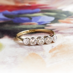 Art Nouveau Antique 1900's .44ct t.w. Old European Cut Diamond Five Stone Anniversary Ring 18k Yellow Gold Platinum