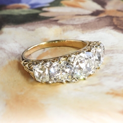 Antique Diamond Anniversary Band 3.59ct t.w. Circa 1890's Old Mine Cushion Cut Rose Cut Diamond Filigree Ring 18k Yellow Gold