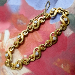 Antique Diamond Gold Bracelet .88ct t.w. Circa 1900's Old European Cut Bracelet 22k Yellow Gold Platinum 7.25' Inch Wrist