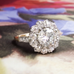 Art Deco Engagement Ring 1.98ct t.w. Old European Cut Diamond Double Halo Ring 18k Gold Platinum