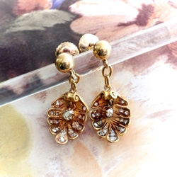 Victorian Antique Diamond Earrings Circa 1890's .50ctw Old Mine Cut & Rose Cut Diamond Shell Drop Earrings 18k Yellow Gold