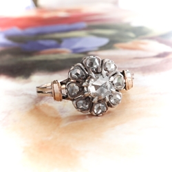 Antique Rose Cut Diamond Ring .52ct t.w. Wedding Anniversary Engagement Ring 18k Rose Gold Sterling Silver