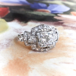 Art Deco Diamond Ring 1.22ct t.w. Vintage Old Transitional Cut Diamond Engagement Wedding Anniversary Ring Platinum