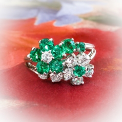 Vintage Oscar Heyman Emerald and Diamond Floral Bypass Ring 1.51ct t.w. Platinum