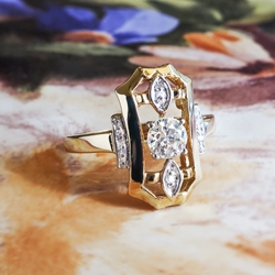 Art Deco Diamond Ring .40ct t.w. Old European Cut Diamond Ring 14k White and Yellow Gold