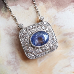 Beautiful 4.78 Blue Violet Sapphire & 1.90cts of Single Cut Transitional Cut Diamonds Necklace Platinum