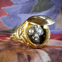 Antique Influenced Memento Mori Poison Rose Cut Diamond Skull Locket Ring 18k Sterling Silver