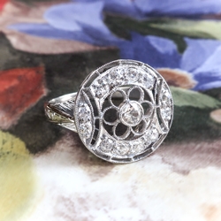 Art Deco .59 ct. tw. Diamond Filigree Floral Circle Ring Platinum