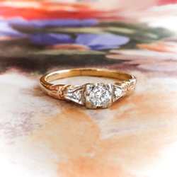 Petite Vintage .18ct. tw. Diamond Engagement Ring 14k Yellow & White Gold