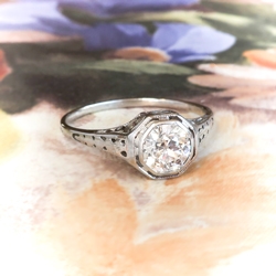 Art Deco .70ct Diamond Solitaire Engagement Ring Filigree 18k