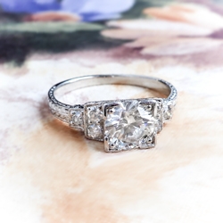 Vintage Art Deco .94ct.tw. Seven Diamond Engagement Anniversary Wedding Ring Platinum