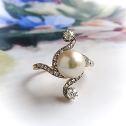 Antique Edwardian Pearl and Diamond Bypass Ring 14K Platinum