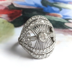Vintage Diamond Cocktail Ring 2.02ct t.w. Filigree Anniversary Statement Ring Platinum