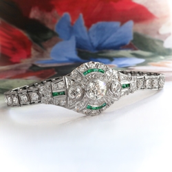 Art Deco 6.93ct.tw. Diamond Emerald Platinum Bracelet 6.5' Wrist