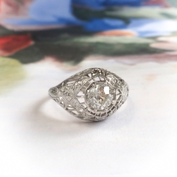 Antique Edwardian .50ct. Diamond Filigree Engagement Ring Platinum