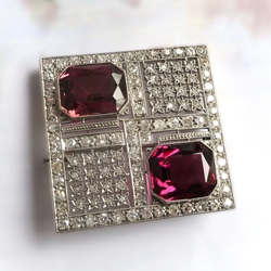 Art Deco 13.52 ct.tw. Deep Pink Tourmaline and Diamond Brooch Pin Pendant Platinum