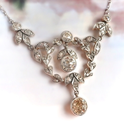 Antique Edwardian 3.70ct.tw. Diamond Lavalier Wedding Necklace 14K Platinum