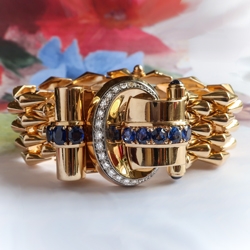 Retro Tiffany & Co. 5.26 ct. tw. Sapphire and Diamond Link Bracelet 14K Yellow Gold and Platinum 6.25 Inch Wrist