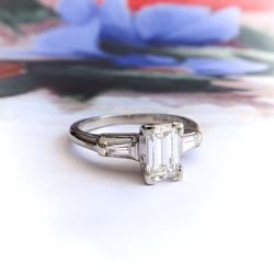 Vintage 1960's .89 ct t.w. Emerald Cut & Tapered Baguette Diamond Engagement Ring Platinum