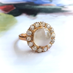 Antique Victorian 3.53 ct.tw. Moonstone Diamond Halo Ring 18K
