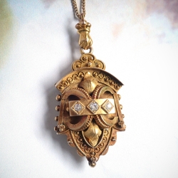 Antique Victorian Cannetille and .14 ct.t.w. Diamond Locket and Chain 10k-14K Yellow Gold